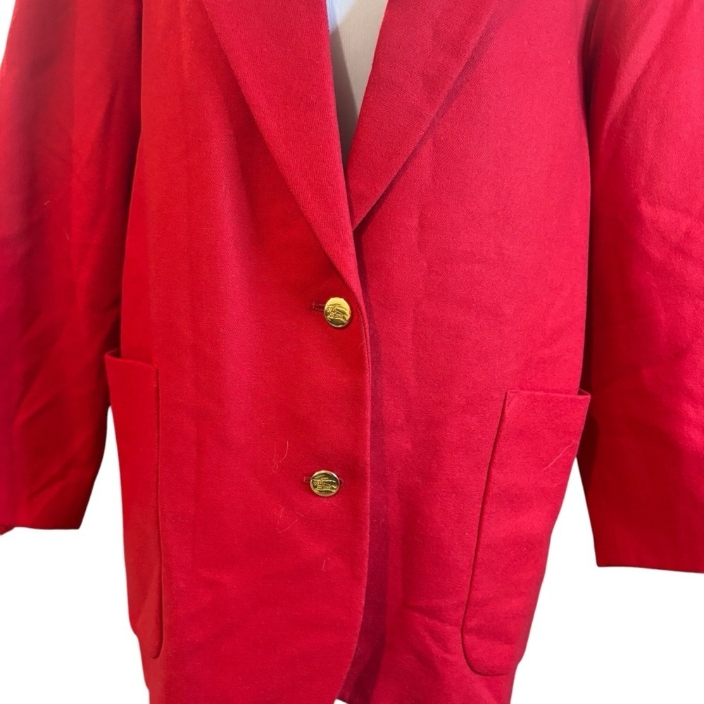 Authentic Burberry Vintage Red Wool Blazer Gold Button Designer Jacket - Picture 5 of 14